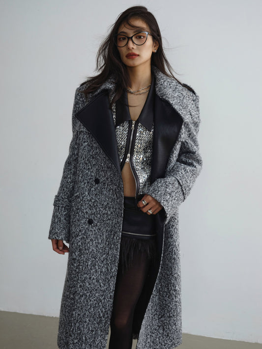 Retro Urban Style Leather Stitch Long Coat