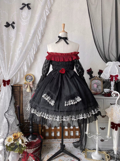 Uncle's Workshop - Night of Berea - Gothic Lolita OP Black and Red Lolita Dress