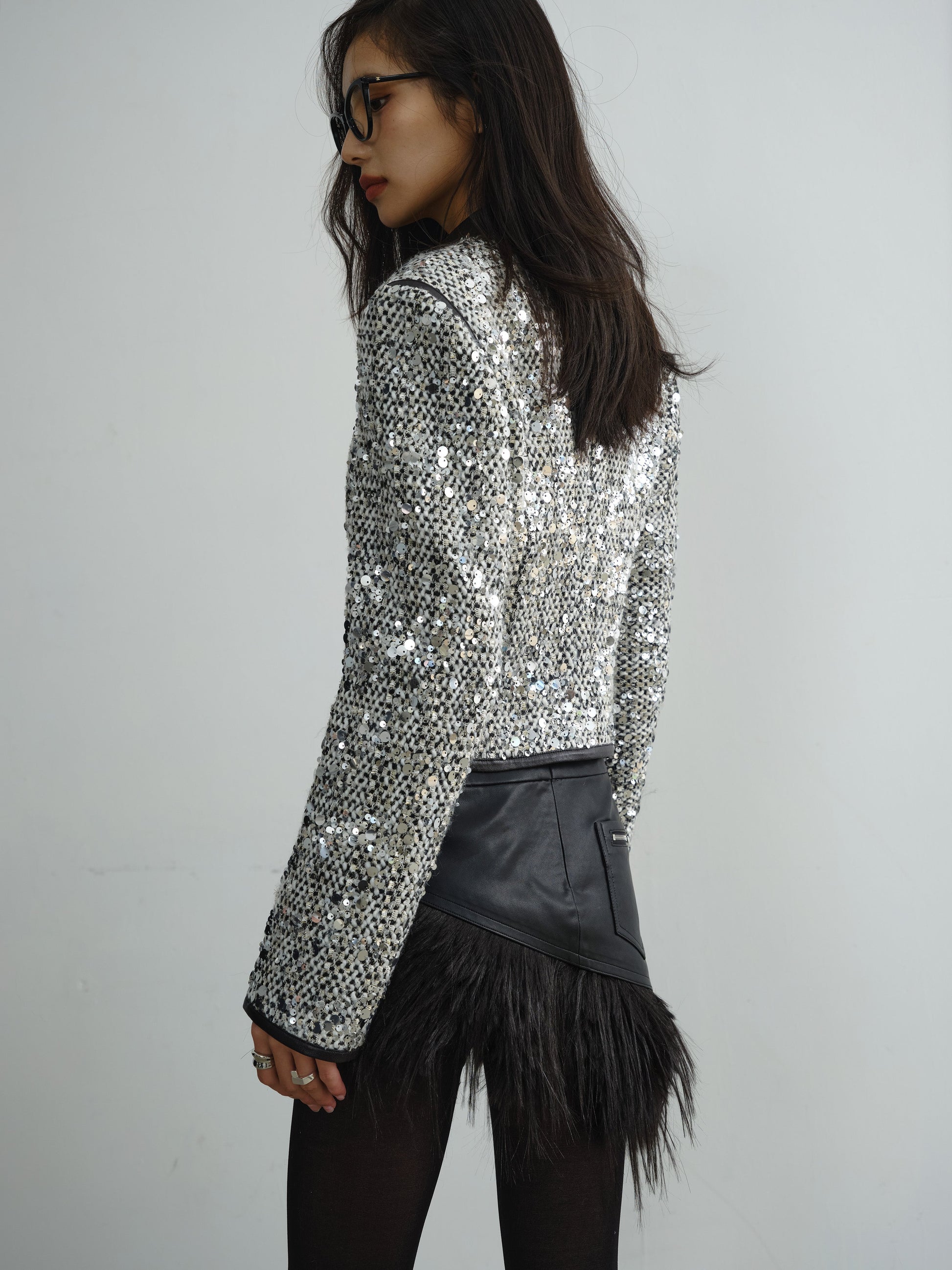 Low Collar Sequined Short Jacket