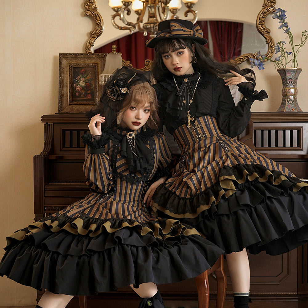 Miss Point - Stripped Lolita Headband Veil Hat Clip Necklace