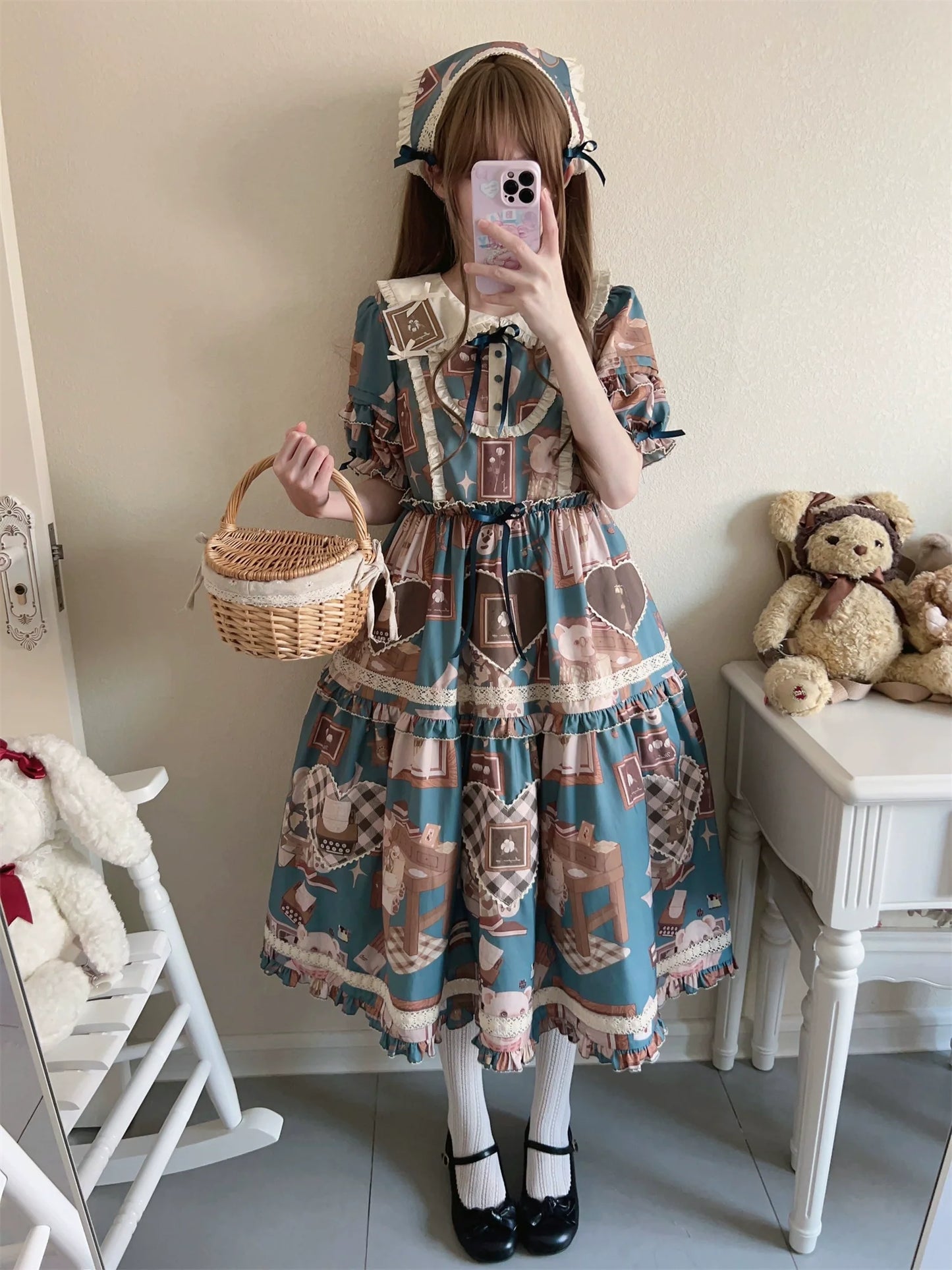 Babyblue - Gretel Bear - Vintage Lolita Dress Teddy Bear Prints Dress