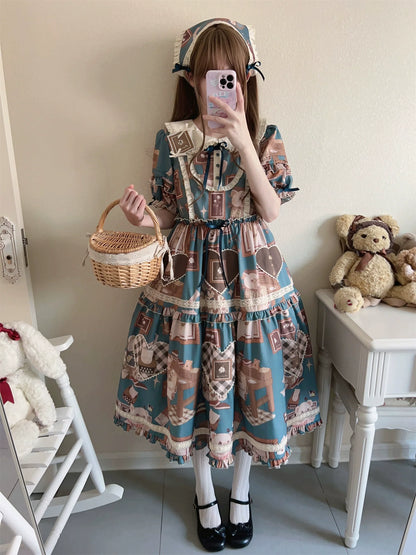 Babyblue - Gretel Bear - Vintage Lolita Dress Teddy Bear Prints Dress