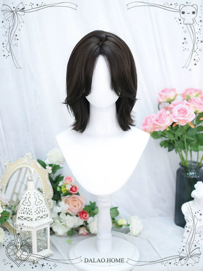 Dalao Home - Bitter Wine - Daily Lolita Short Wig Eight-character Bangs Short Black Tea