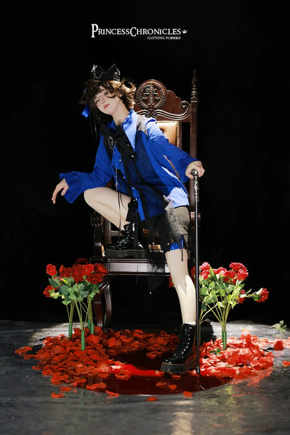 Princess Chronicles - Floating Phantom - Ouji Lolita Shorts Retro Blue Shorts