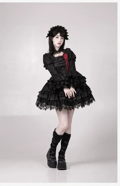 With PUJI - Letter and Poetry ﾂｷ Twilight - Black Gothic Lolita Skirt Set, Witch-Inspired