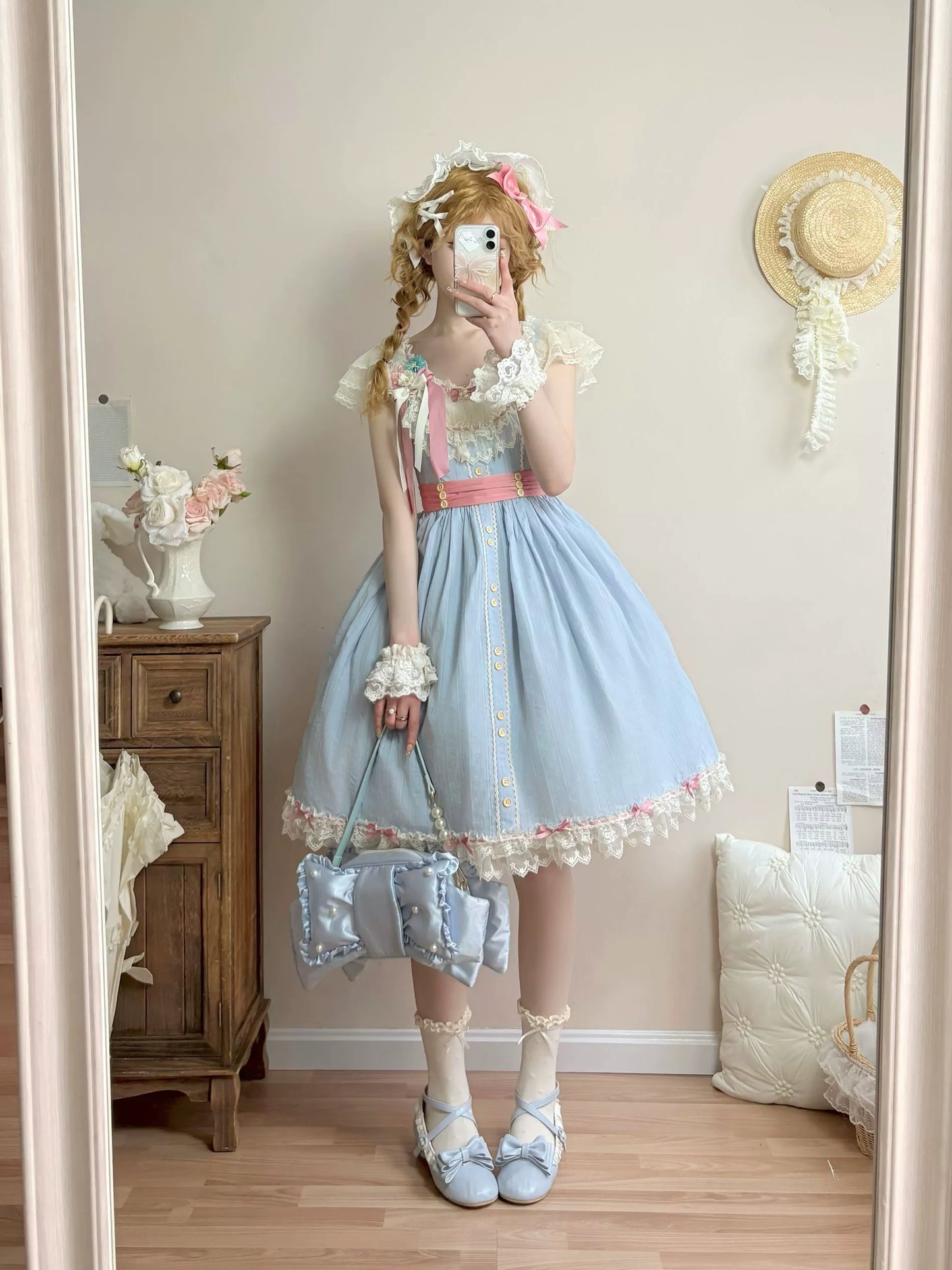 Uncle's Workshop - Fluttering Cherry Spring Strings - Cotton Sweet Lolita JSK Dress