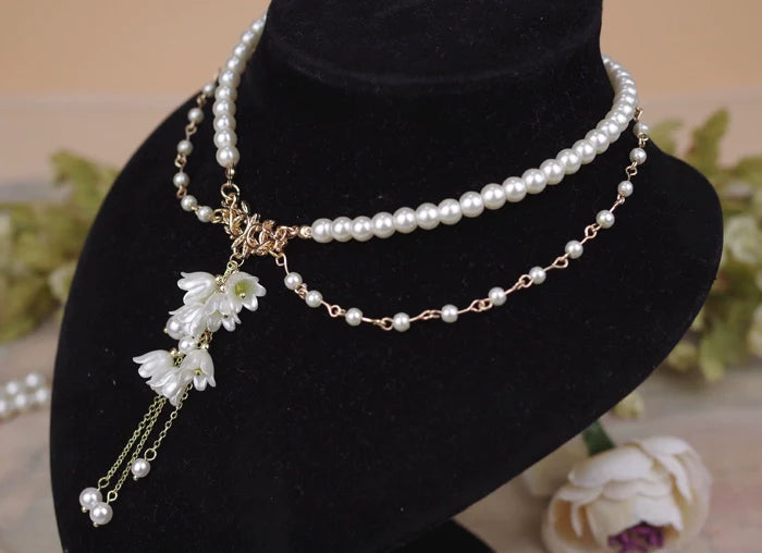 Rose of Sharon - Lily Miss - Elegant Lolita Pearl Necklace and Earrings Set