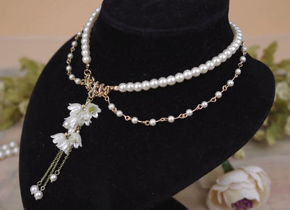 Rose of Sharon - Lily Miss - Elegant Lolita Pearl Necklace and Earrings Set