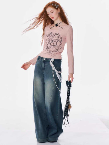 High waist slim wide leg jeans【s0000010175】