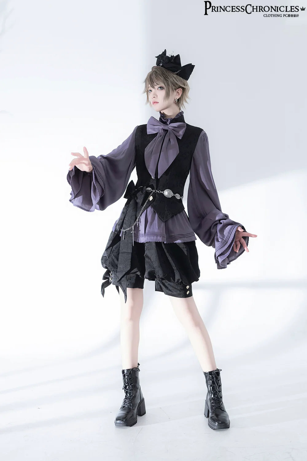 Princess Chronicles - Rabbit Hunt 2.0 - Ouji Lolita Retro Cool Purple Shirt & Shorts Set