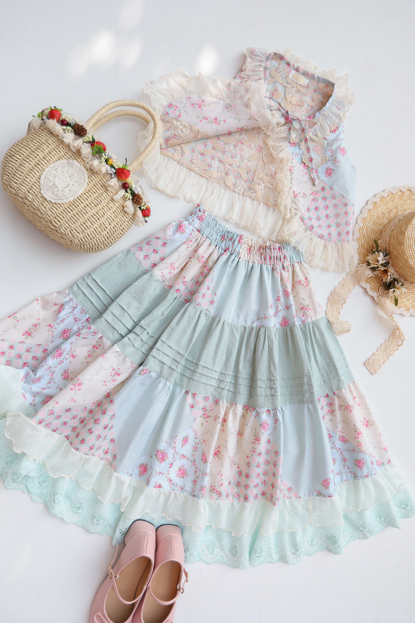 SweetDreamer - Nemo's Garden - Country Lolita Patchwork Skirt
