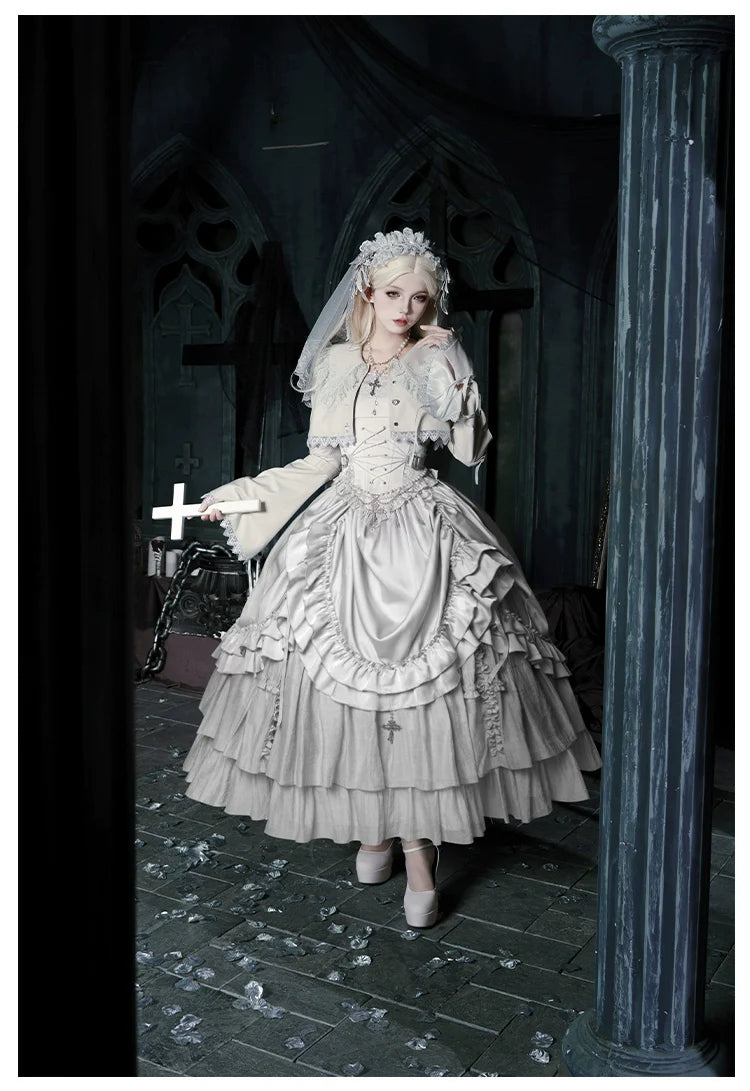 With PUJI - Letter and Poetry ﾂｷ Humanoid Robot - Silver Gothic Lolita Mermaid Skirt Set