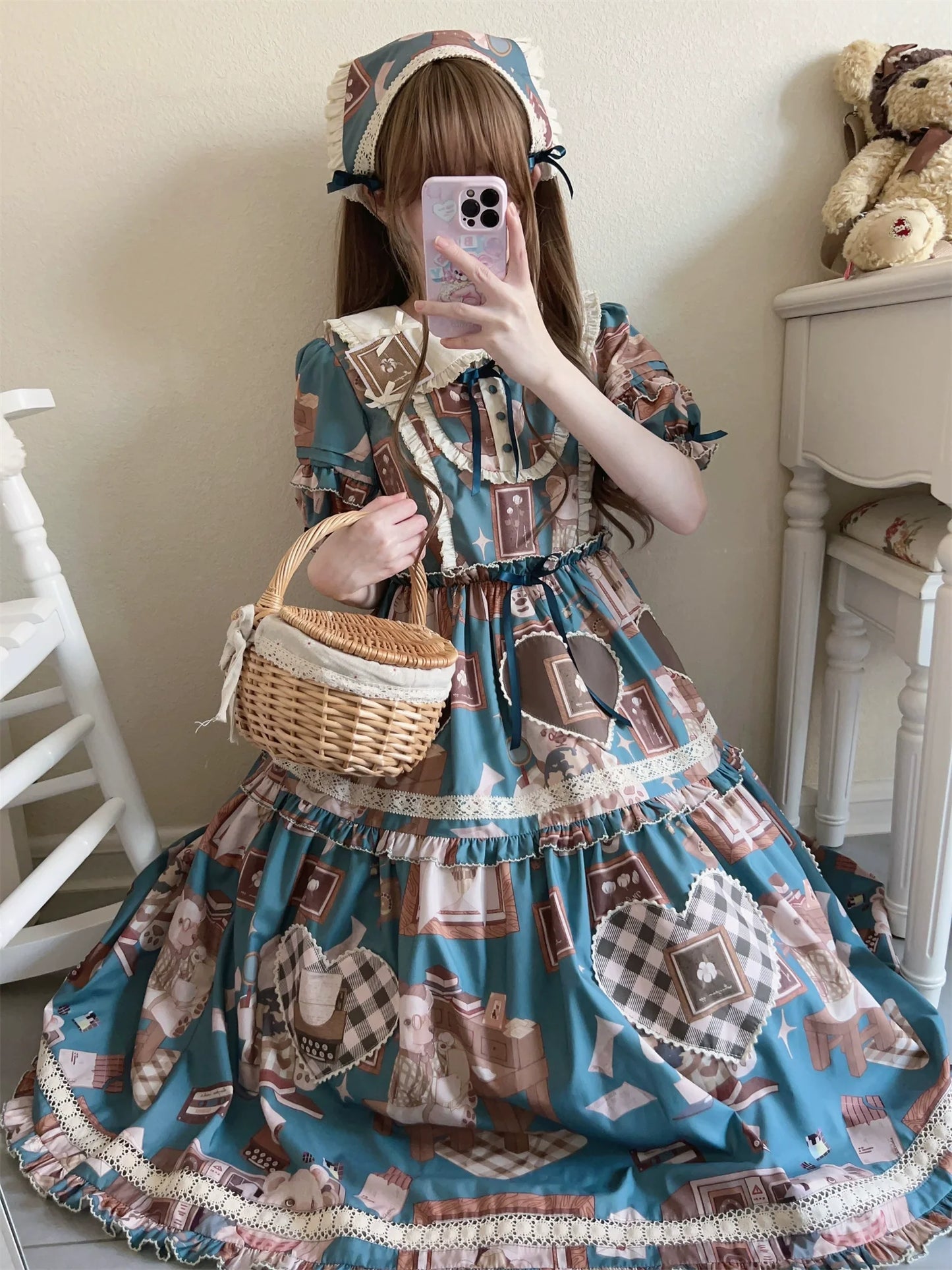 Babyblue - Gretel Bear - Vintage Lolita Dress Teddy Bear Prints Dress