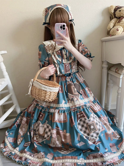 Babyblue - Gretel Bear - Vintage Lolita Dress Teddy Bear Prints Dress