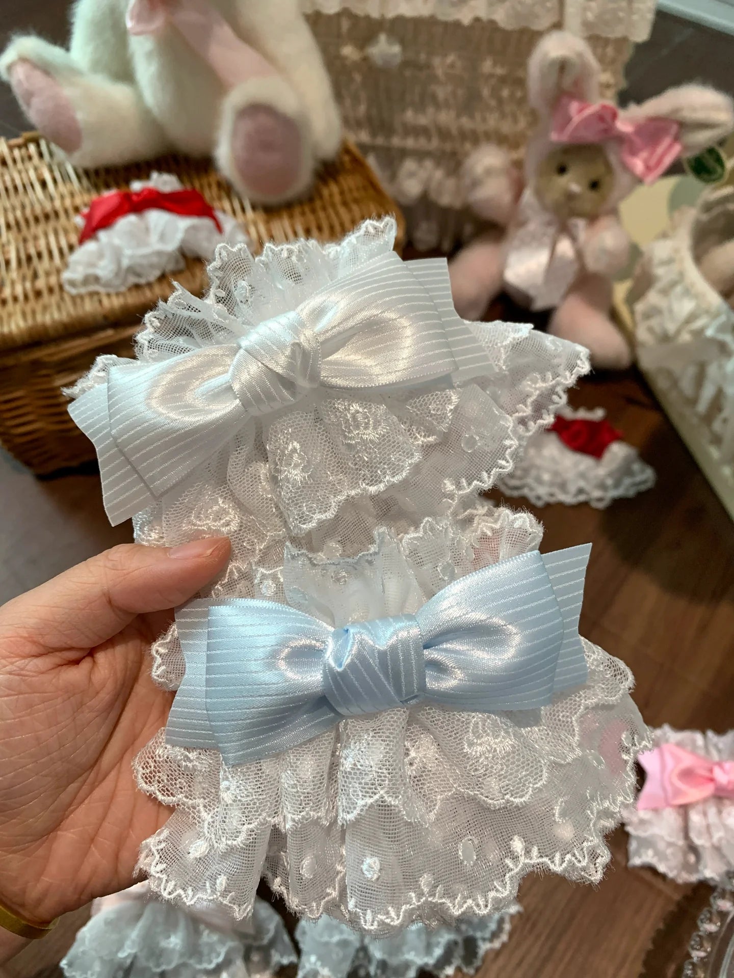 Roji Roji - Sweet Lolita Lace Bow Cuffs, Elastic Wrist