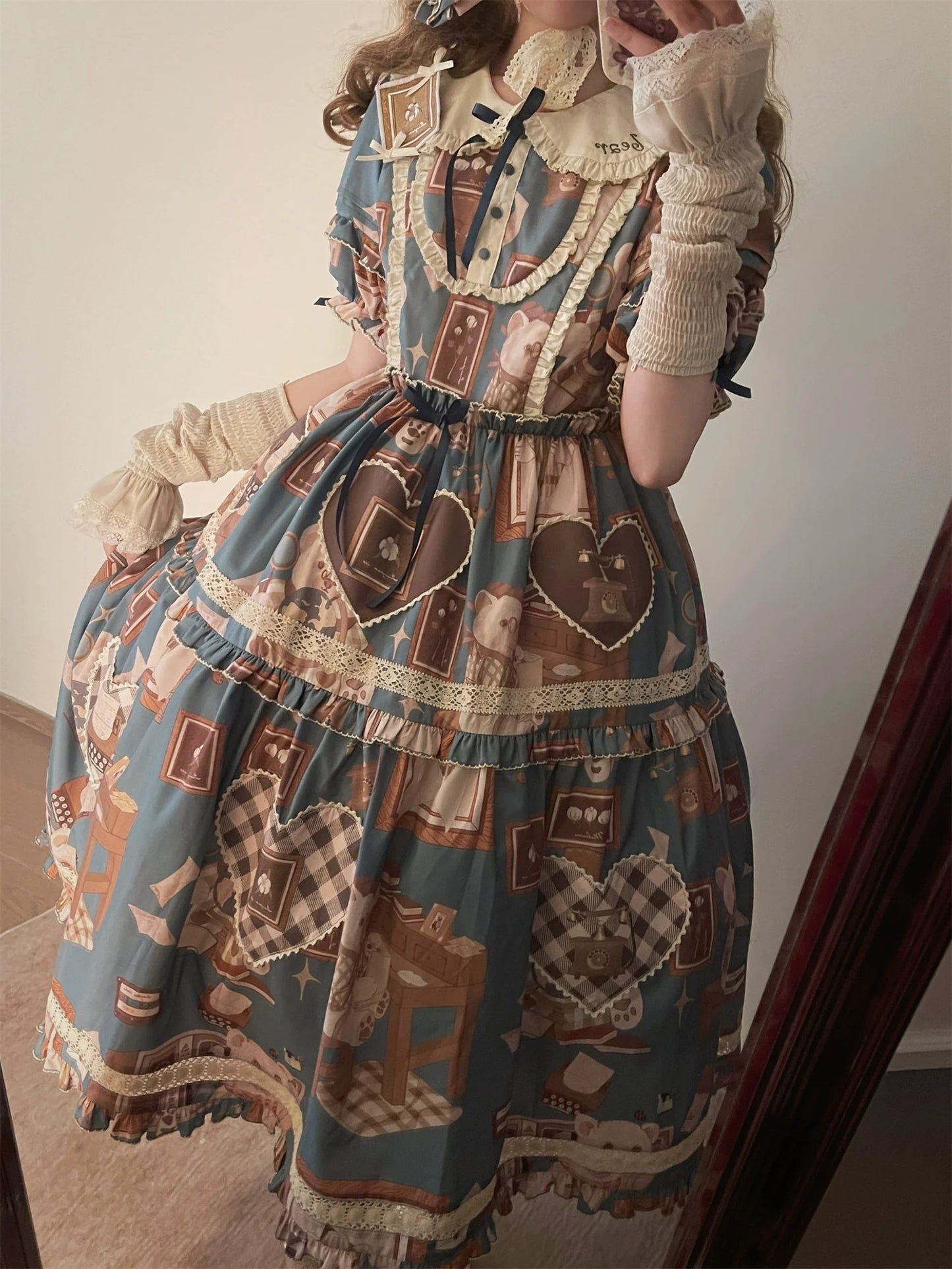 Babyblue - Gretel Bear - Vintage Lolita Dress Teddy Bear Prints Dress