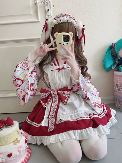 Sugar Girl - Showa Sweetness - Maid Wa Lolita Skirt Set Cute Summer Lolita Bow Apron