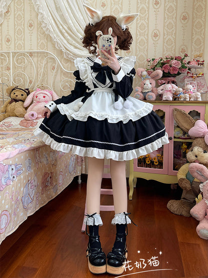 Hua Nai Cat - Sweet Cotton Lolita Socks Mid-Calf Socks with Lace and Bow