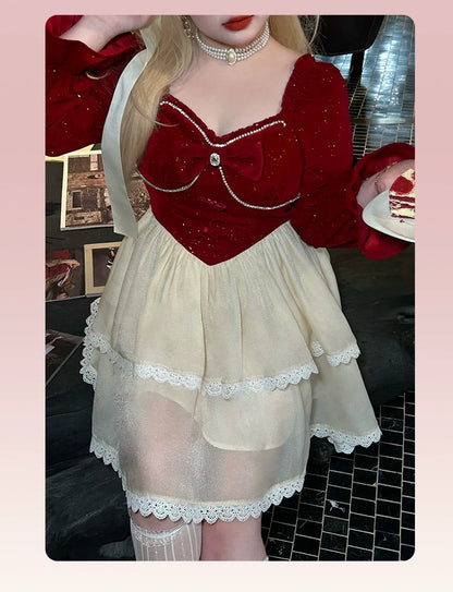 Yingtang - Plus Size Lolita Dress Velvet Long Sleeve