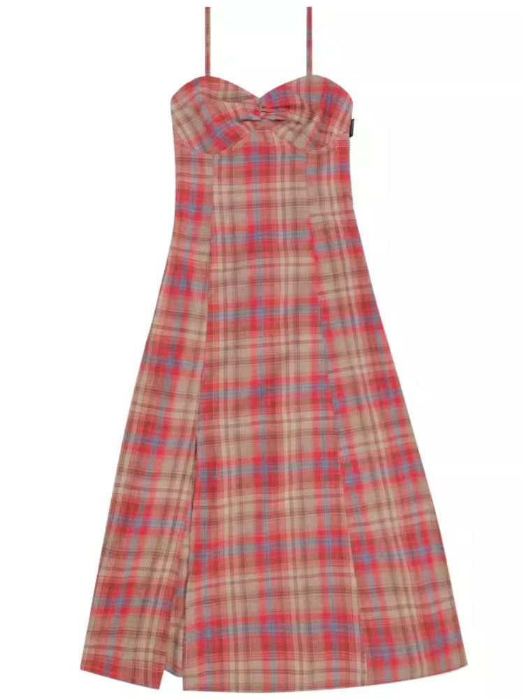 Retro plaid suspender dress【s0000007831】