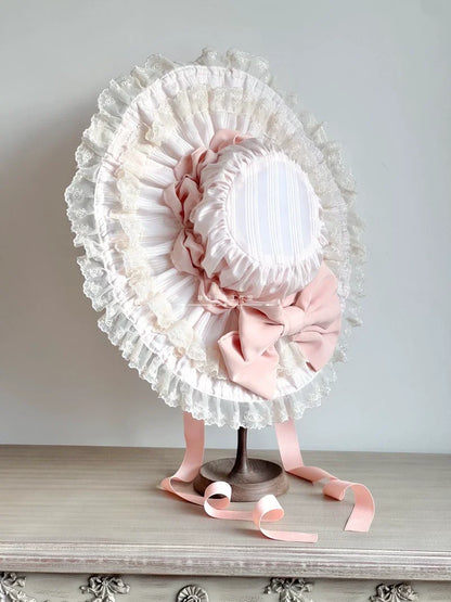 MAID - Vintage Lolita Hat Striped Lace Hat