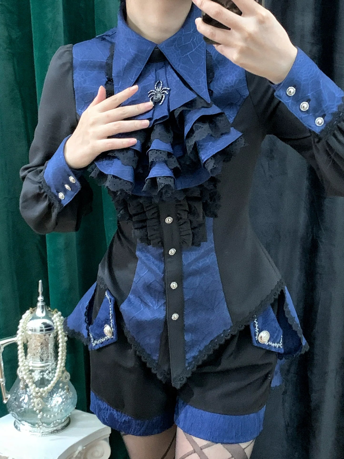 Little Dipper - Cold Rice - Ouji Lolita Shirt With Spiderweb Pattern in Several Versions