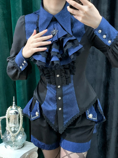 Little Dipper - Cold Rice - Ouji Lolita Shirt With Spiderweb Pattern in Several Versions