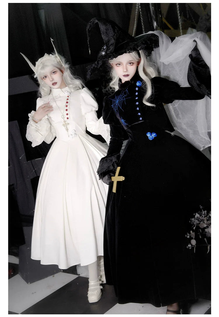 With PUJI - Enigmatic Night Poem - Halloween Gothic Lolita Fishbone Bustier Dress Embroidered Coat