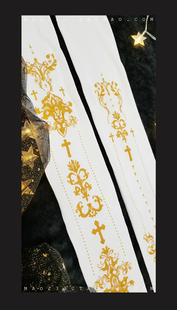 Wulala Mew - Elegant Lolita Pantyhose Daily Gold Foil Printing Tights