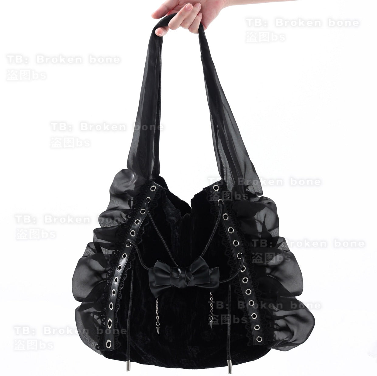 Broken bone - Gothic Lolita Black Velvet Shoulder Bag