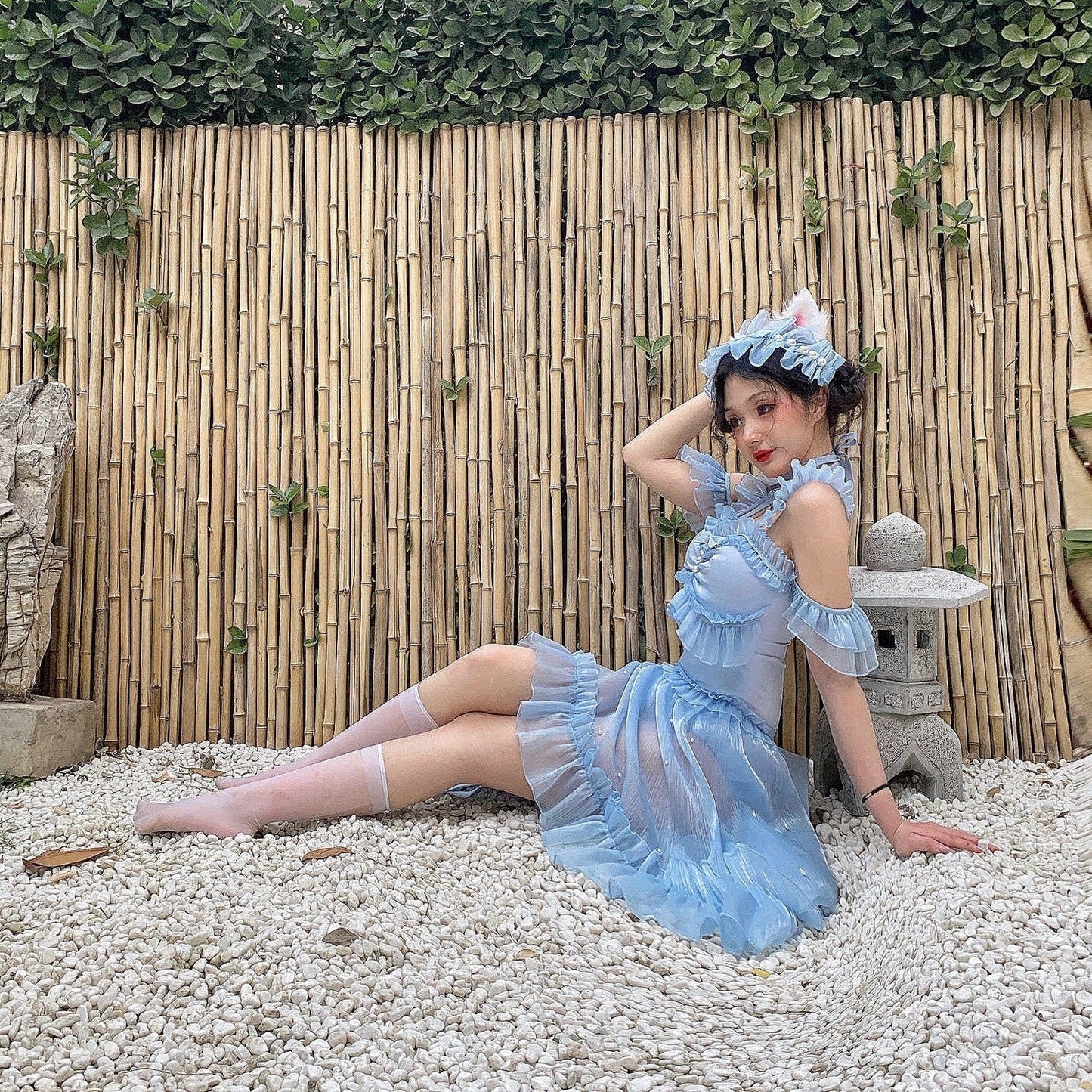 Polaris Lolita - Mermaid - Lolita Inspired Swimsuit with Tulle Overlay and Trailing