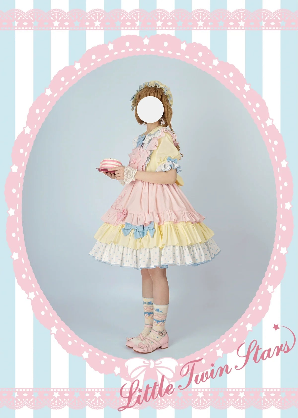 Vcastle - Sweet Lolita OP Dress Splicing Sleeve Apron Dot Print Dress
