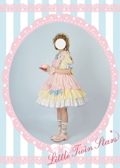 Vcastle - Sweet Lolita OP Dress Splicing Sleeve Apron Dot Print Dress
