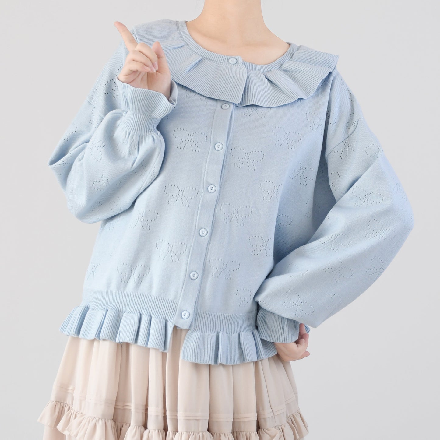 MIST - Vintage Lolita Bow Hollowed-out Sweater Ruffled Cardigan
