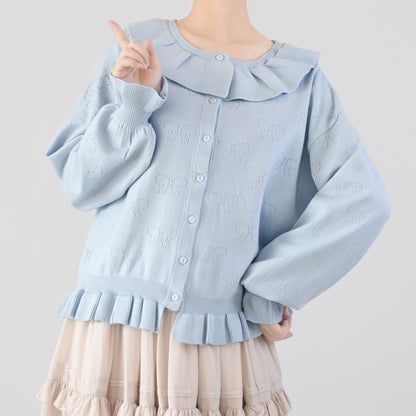MIST - Vintage Lolita Bow Hollowed-out Sweater Ruffled Cardigan
