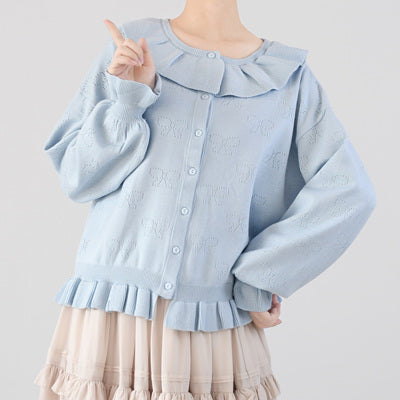 MIST - Vintage Lolita Bow Hollowed-out Sweater Ruffled Cardigan