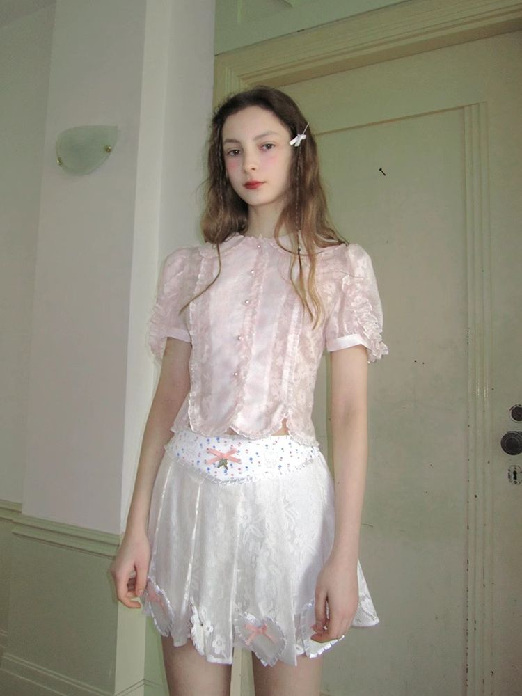 Puff sleeve short sleeve shirt【s0000008724】