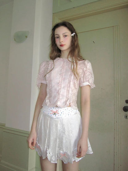 Puff sleeve short sleeve shirt【s0000008724】