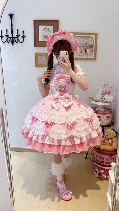 Sugar Girl - Fondant Cake - Summer Sweet Lolita JSK Dress, Tiered Ruffles and Bows