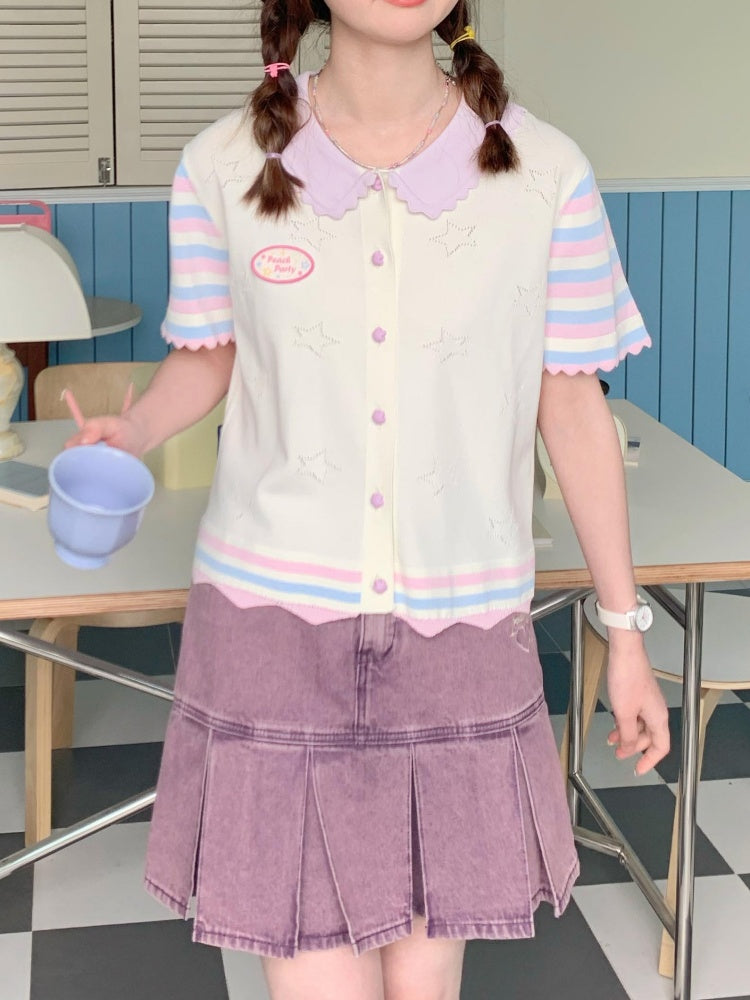 Star Mellow Knit Striped Cardigan【s0000002375】