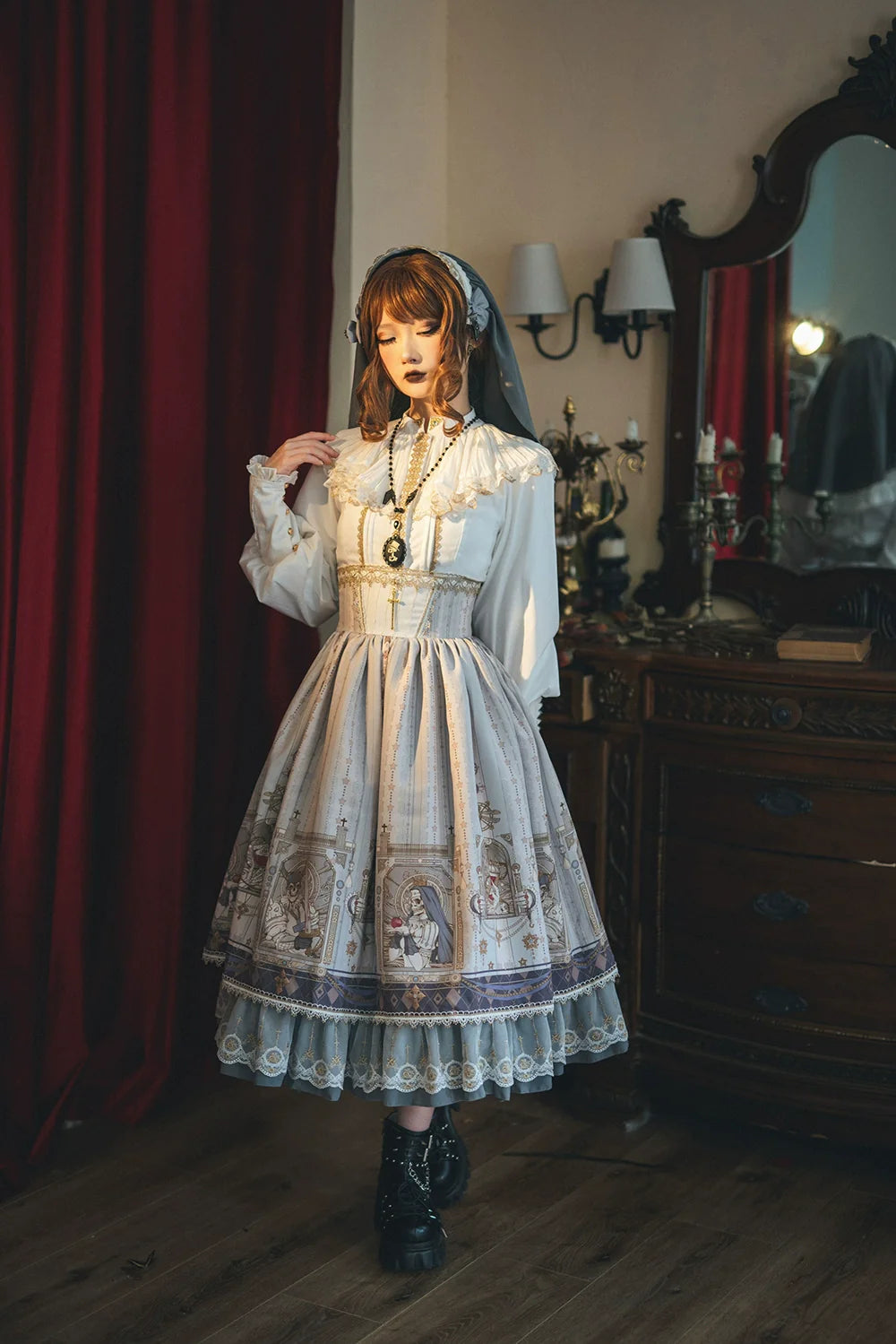 Miss Point - Demon Hunting Notes - Fishbone Gothic Lolita Skirt