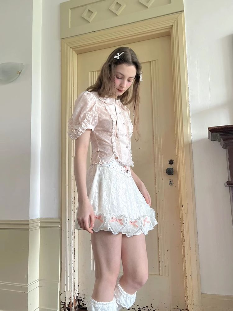 Puff sleeve short sleeve shirt【s0000008724】