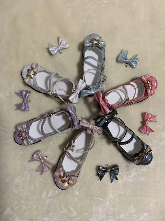 Bubble Cat - Dreamy Starry - Sweet Lolita Shoes Low Heel Bow Shoes