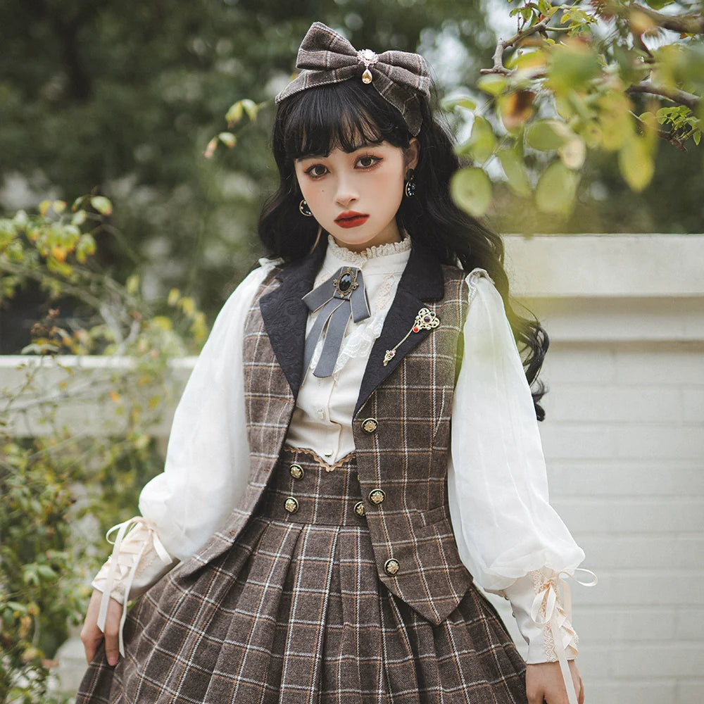 Miss Point - Rose - Elegant Lolita Pliad Print Vest Customized