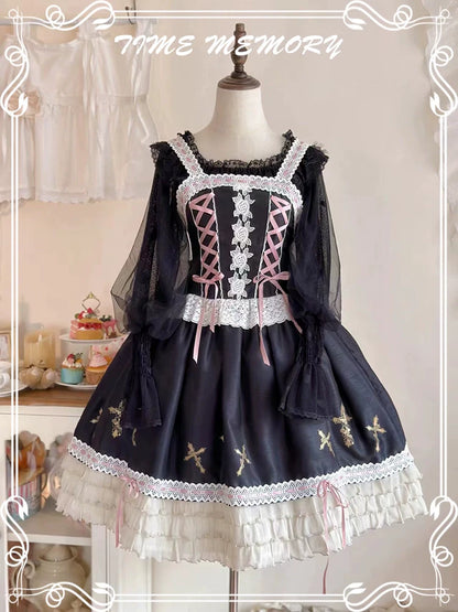 Time Memory - Layered Heart - Sheer Classic Shirt with Mutton Sleeves & Polka Dot