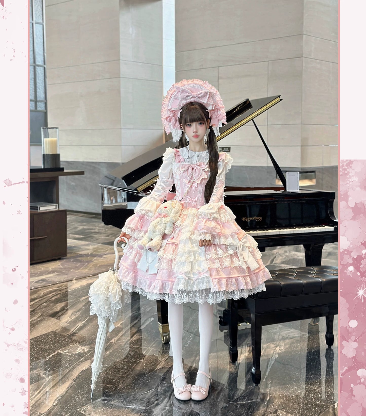 Peach Bunny - Sakura Love - Gorgeous Doll-like Lolita Dress Suit, Tiered Skirt