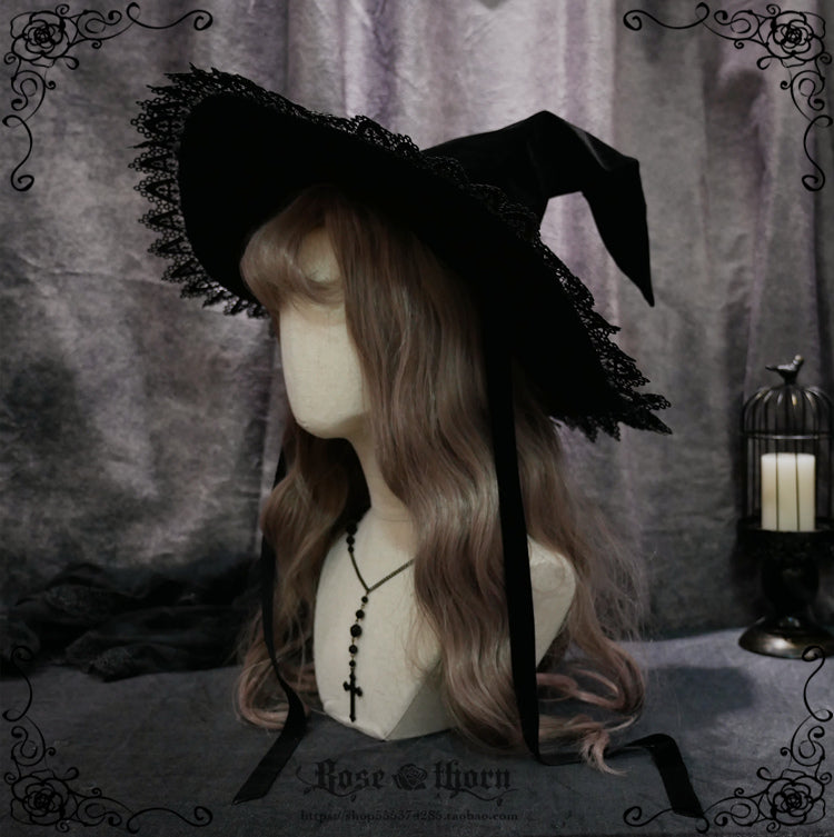 Rose Thorn - Black Wizard - Velvet Daily Lolita Hallowen Hat