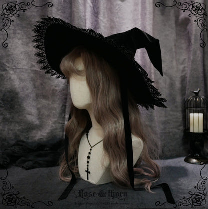 Rose Thorn - Black Wizard - Velvet Daily Lolita Hallowen Hat