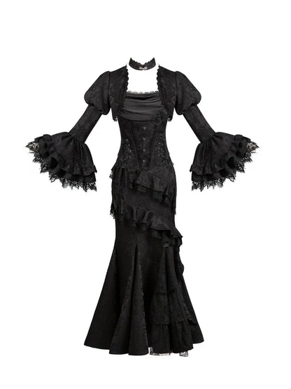 With PUJI - Letter and Poetry ﾂｷ Twilight - Black Gothic Lolita Skirt Set, Witch-Inspired