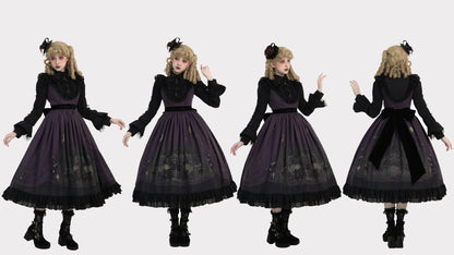 Dark Circle Clinic - Barbara Manor Night - Gothic Lolita JSK Pleated Floral Print Lolita Dress